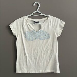 Reebok Small White and Light Blue Cotton Short Sleeve Tee